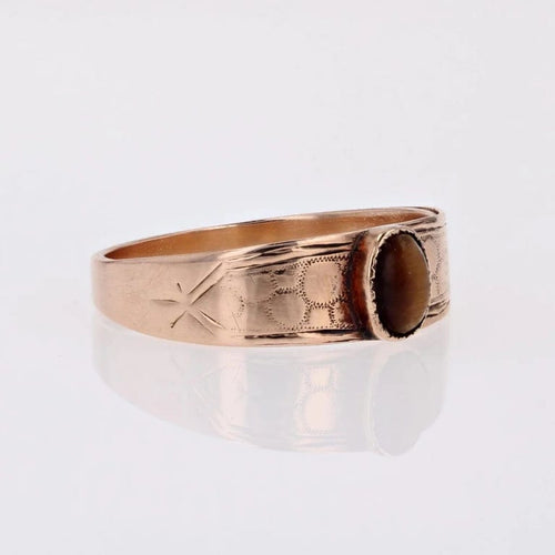 Bague 50 Bague jonc ancienne en or rose 18 carats et œil de tigre 58 Facettes 19-091B