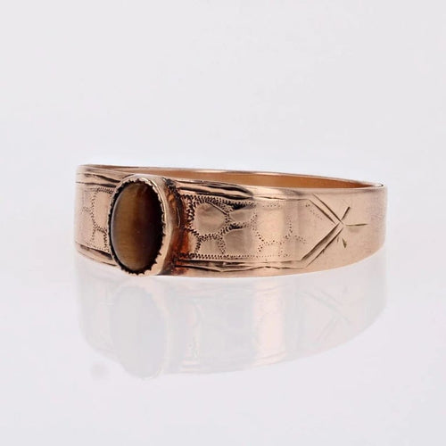 Bague 50 Bague jonc ancienne en or rose 18 carats et œil de tigre 58 Facettes 19-091B