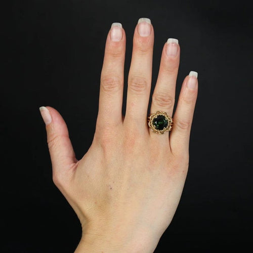 Bague 53 Bague vintage en or jaune 18 carats et tourmaline verte 58 Facettes 23-259