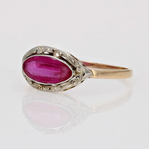 Bague 54 Bague ancienne en or jaune 18 carats et rubis de synthèse 58 Facettes 23-130