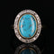 Bague 55 Bague ancienne ovale en or jaune 18 carats, platine, diamants et turquoise 58 Facettes 23-143