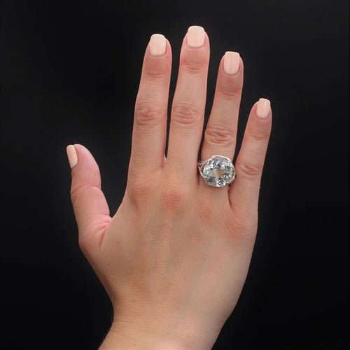 Bague 58 Bague vintage en or blanc 18 carats avec aigue-marine 12 ct 58 Facettes 23-149