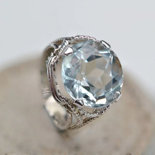Bague 58 Bague vintage en or blanc 18 carats avec aigue-marine 12 ct 58 Facettes 23-149