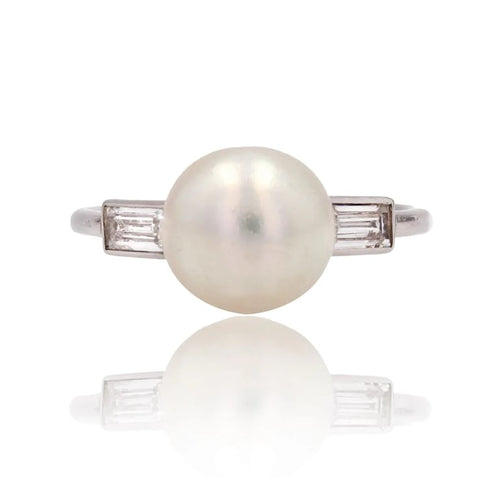 Bague 51 Bague Art déco en platine avec perle fine et diamants baguette 58 Facettes 23-112