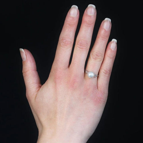 Bague 51 Bague Art déco en platine avec perle fine et diamants baguette 58 Facettes 23-112