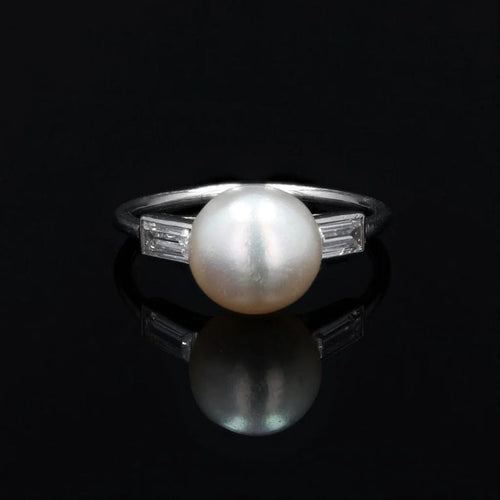 Bague 51 Bague Art déco en platine avec perle fine et diamants baguette 58 Facettes 23-112