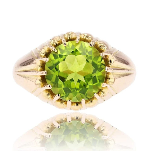 Bague 56 Bague vintage en or jaune 18 carats et péridot rond 58 Facettes 23-045