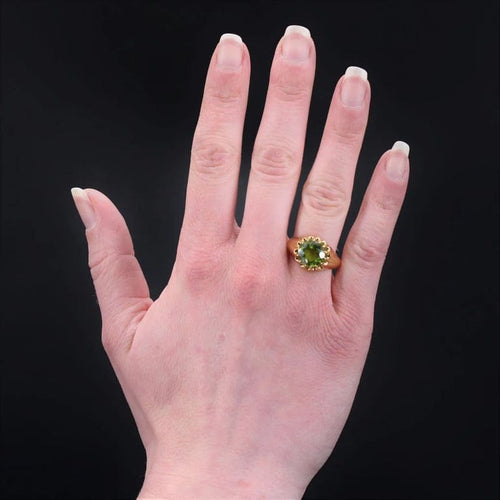 Bague 56 Bague vintage en or jaune 18 carats et péridot rond 58 Facettes 23-045