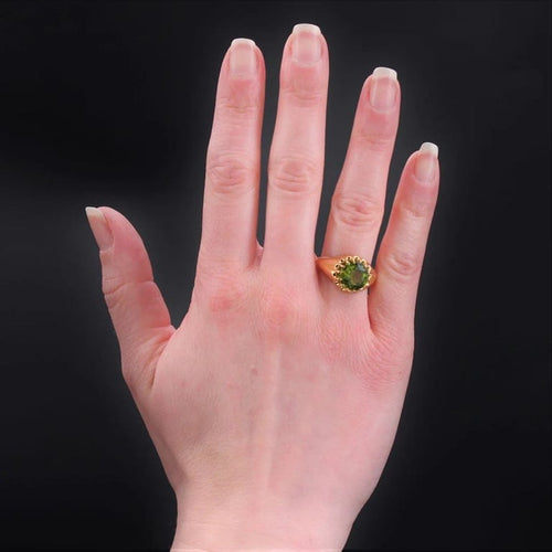 Bague 56 Bague vintage en or jaune 18 carats et péridot rond 58 Facettes 23-045