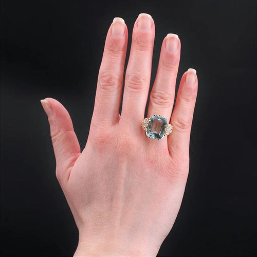 Bague 51 Bague cocktail aigue-marine et diamants en or jaune 18 carats 58 Facettes 22-645