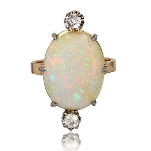 Bague 50 Bague ancienne en or jaune 18 carats, opale et diamants 58 Facettes 22-638