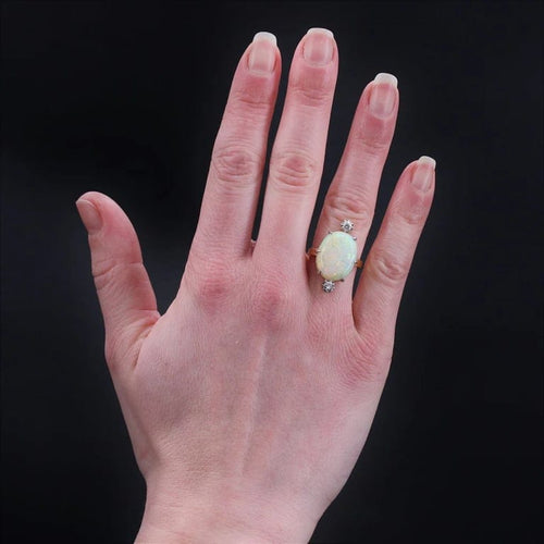 Bague 50 Bague ancienne en or jaune 18 carats, opale et diamants 58 Facettes 22-638