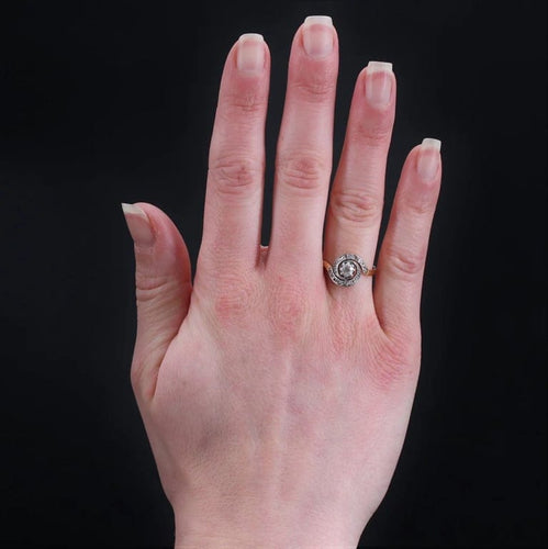 Bague 53 Bague tourbillon ancienne en or jaune 18 carats, platine et diamants 58 Facettes 22-057