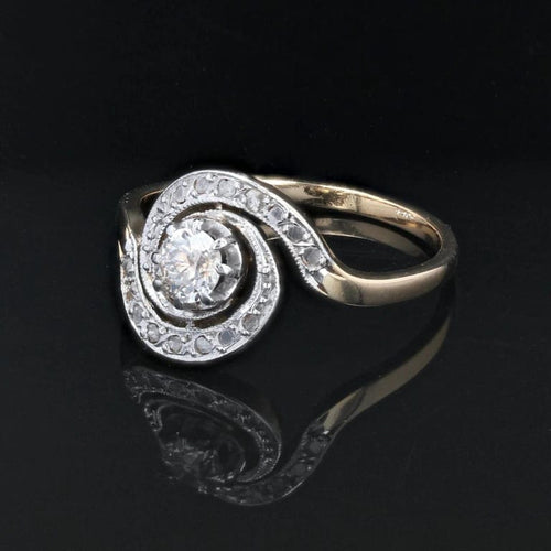 Bague 53 Bague tourbillon ancienne en or jaune 18 carats, platine et diamants 58 Facettes 22-057