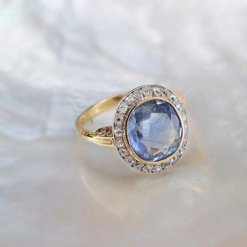 Bague 58 Bague ancienne saphir et diamants en or jaune et platine 58 Facettes 22-454