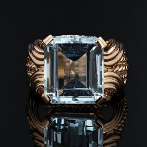Bague 55 Bague vintage en or rose 18 carats et aigue-marine 58 Facettes 22-481