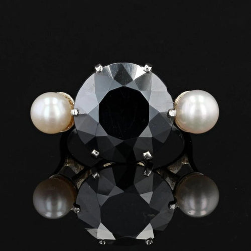 Bague 54 Bague de cocktail en or blanc 18 carats, hématite et perles 58 Facettes 18-322