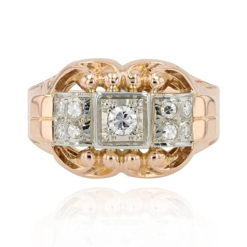 Bague 51 Bague ancienne en or rose et platine avec diamants 58 Facettes 22-299