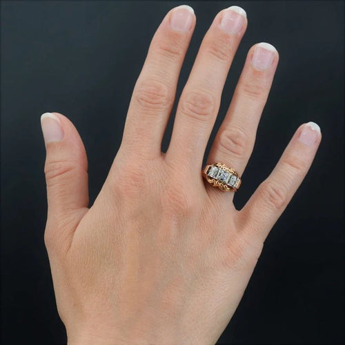 Bague 51 Bague ancienne en or rose et platine avec diamants 58 Facettes 22-299