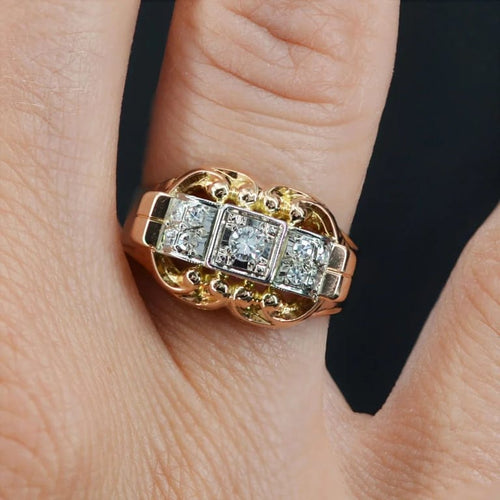 Bague 51 Bague ancienne en or rose et platine avec diamants 58 Facettes 22-299