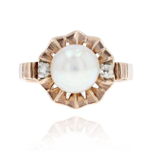 Bague 57 Bague ancienne couronne en or rose 18 carats, perle et diamants 58 Facettes 22-246