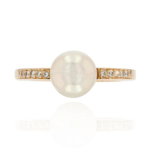Bague 57 Bague en or jaune 18 carats avec perle et diamants 58 Facettes 22-298