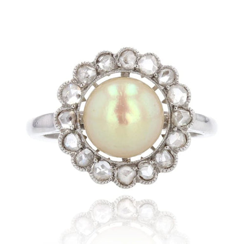 Bague 52 Bague ancienne perle fine et diamants en platine 58 Facettes 22-140