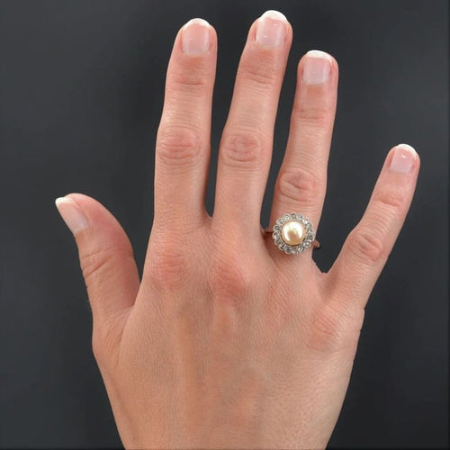 Bague 52 Bague ancienne perle fine et diamants en platine 58 Facettes 22-140