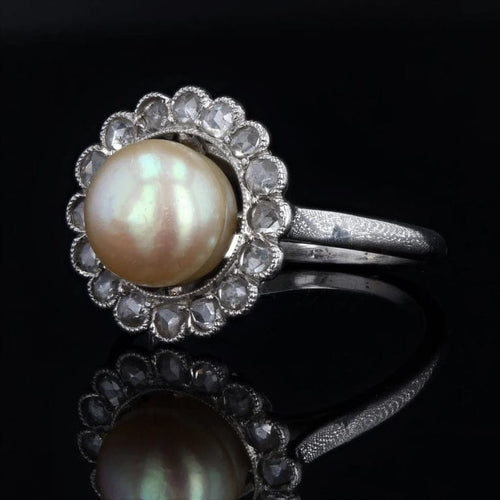 Bague 52 Bague ancienne perle fine et diamants en platine 58 Facettes 22-140