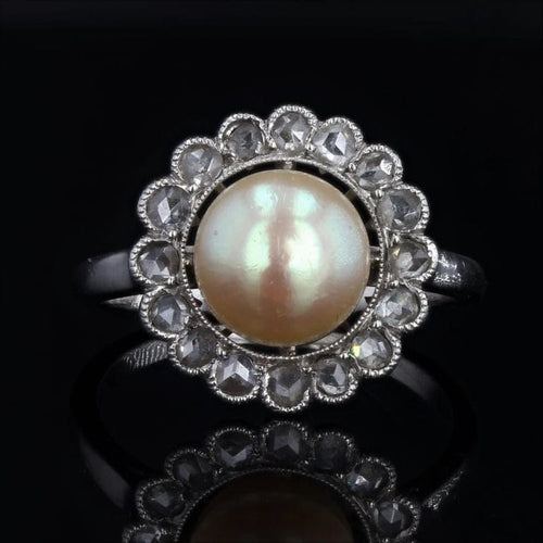 Bague 52 Bague ancienne perle fine et diamants en platine 58 Facettes 22-140