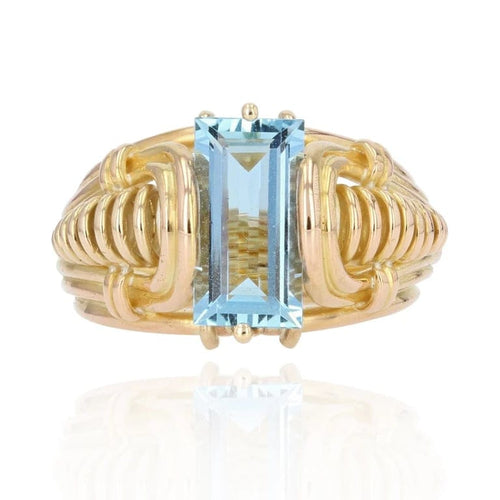 Bague 54 Bague rétro en or jaune 18 carats et aigue-marine 58 Facettes 22-138
