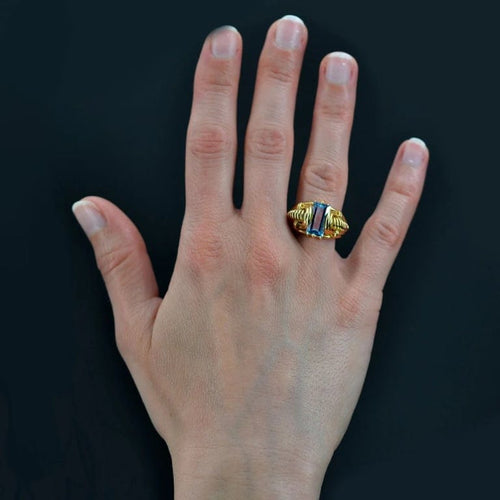 Bague 54 Bague rétro en or jaune 18 carats et aigue-marine 58 Facettes 22-138