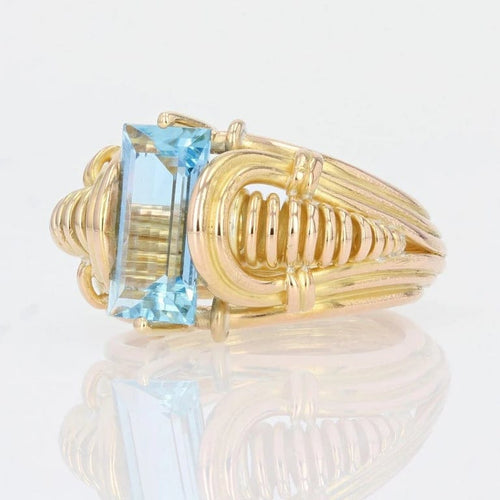 Bague 54 Bague rétro en or jaune 18 carats et aigue-marine 58 Facettes 22-138