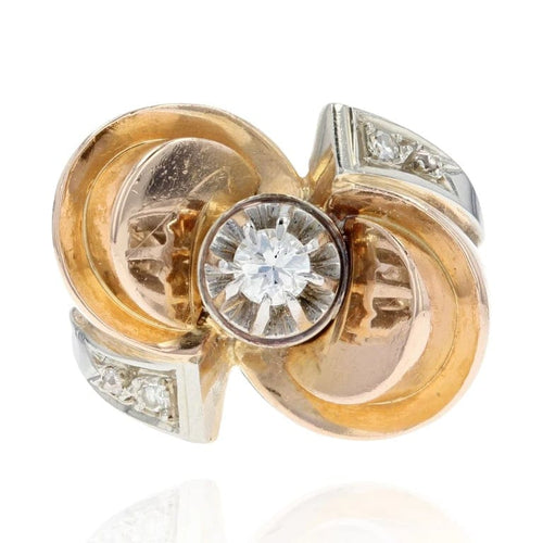 Bague 52 Bague rétro nœud en or rose 18 carats et platine, diamants 58 Facettes 22-114