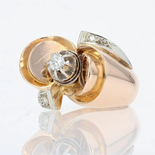 Bague 52 Bague rétro nœud en or rose 18 carats et platine, diamants 58 Facettes 22-114