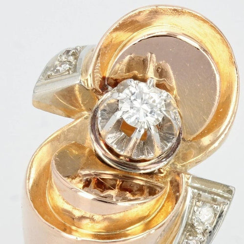 Bague 52 Bague rétro nœud en or rose 18 carats et platine, diamants 58 Facettes 22-114