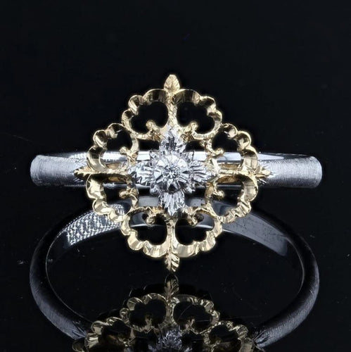 Bague 53 Bague arabesques en or jaune et or blanc 18 carats, diamant 58 Facettes AN199