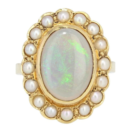 Bague 55 Bague rétro opale et demi-perles en or jaune 18 carats 58 Facettes 22-106