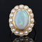 Bague 55 Bague rétro opale et demi-perles en or jaune 18 carats 58 Facettes 22-106