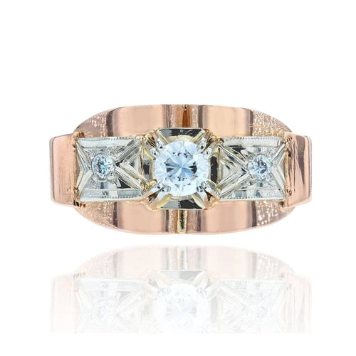 Bague 54 Bague rétro en or rose 18 carats et diamants 58 Facettes CV78