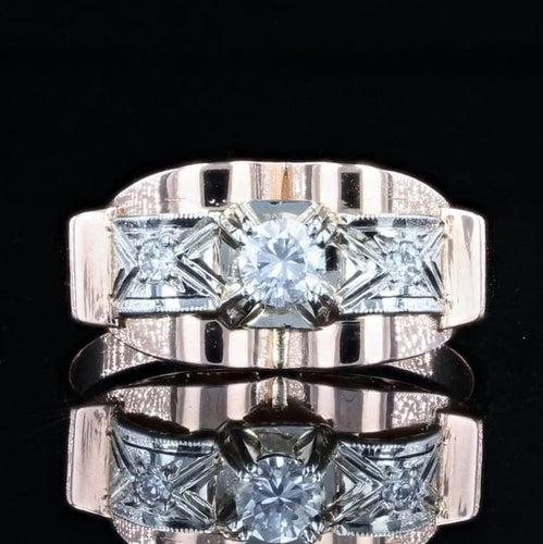 Bague 54 Bague rétro en or rose 18 carats et diamants 58 Facettes CV78