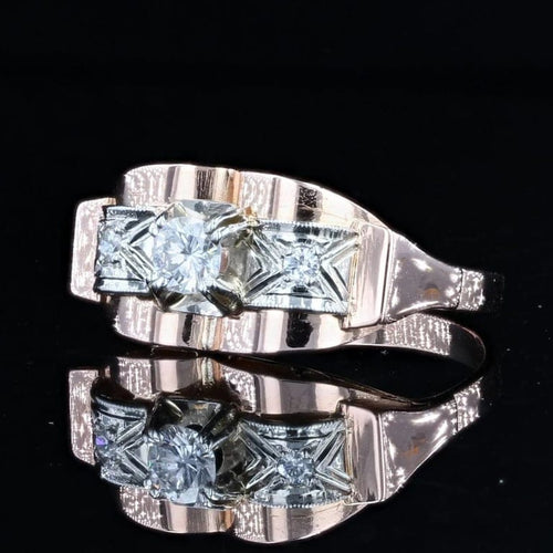 Bague 54 Bague rétro en or rose 18 carats et diamants 58 Facettes CV78
