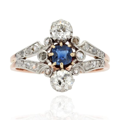 Bague 54 Belle Époque - Bague en or rose 18 carats saphir et diamants 58 Facettes 21-846