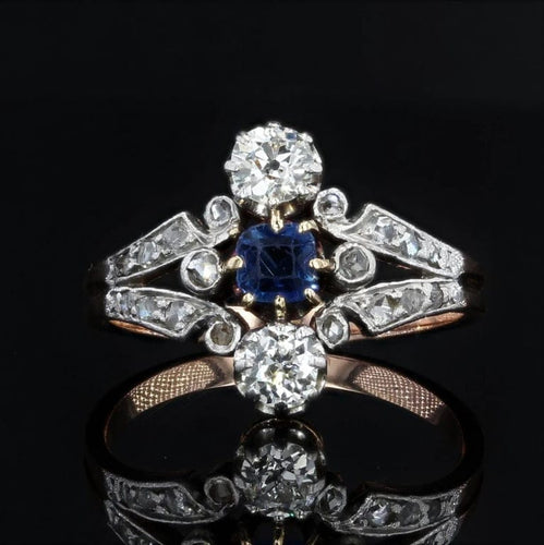 Bague 54 Belle Époque - Bague en or rose 18 carats saphir et diamants 58 Facettes 21-846
