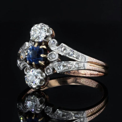 Bague 54 Belle Époque - Bague en or rose 18 carats saphir et diamants 58 Facettes 21-846