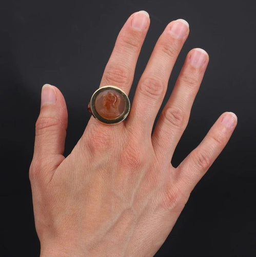 Bague 59 Bague camée sur agate ancienne en or rose 18 carats 58 Facettes 21-298