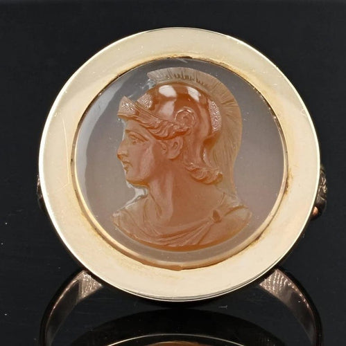 Bague 59 Bague camée sur agate ancienne en or rose 18 carats 58 Facettes 21-298