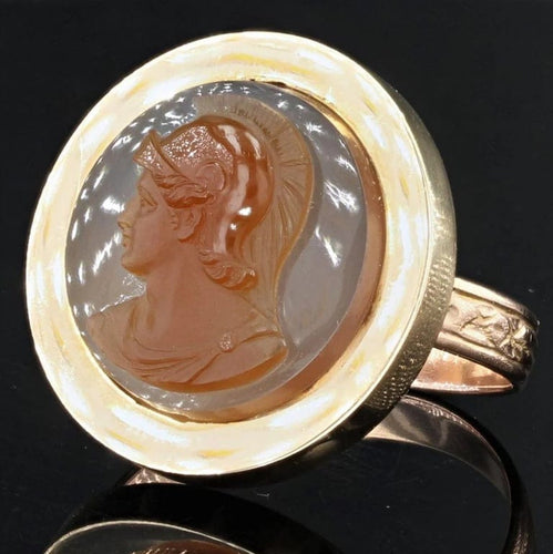 Bague 59 Bague camée sur agate ancienne en or rose 18 carats 58 Facettes 21-298
