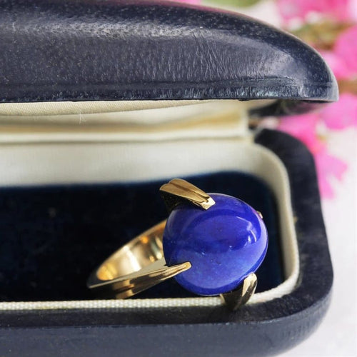 Bague 49 Bague vintage en or jaune 18 carats et lapis-lazuli 58 Facettes 21-718