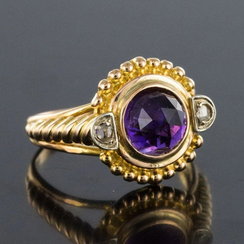Bague 47 Bague ancienne en or jaune 18 carats avec améthyste et diamants 58 Facettes 19-431-54